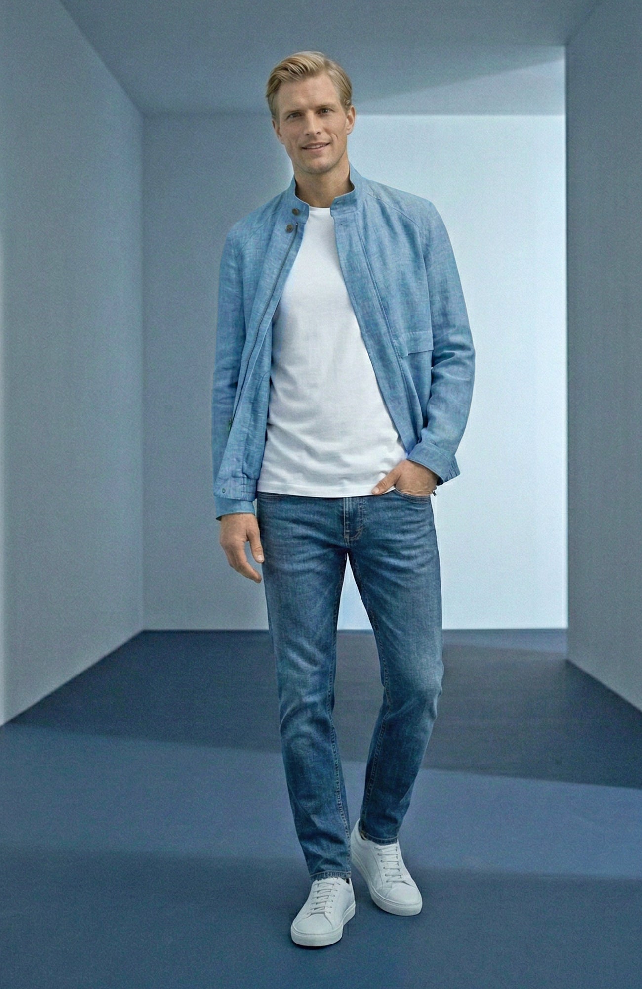 Bristol Light Blue Linen Bomber Jacket