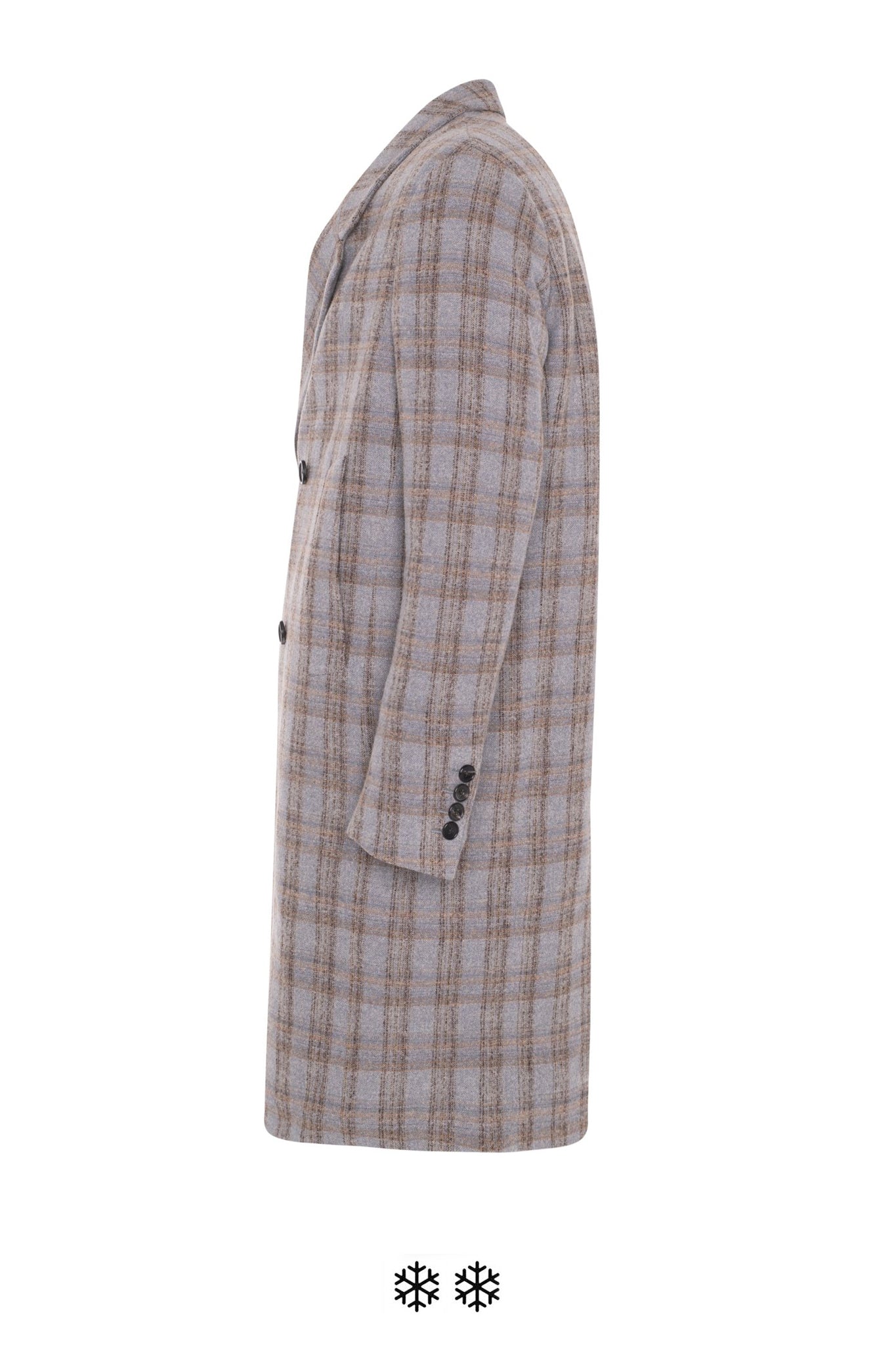 MAINE GREY PLAID DOUBLE BREAST OVERCOAT