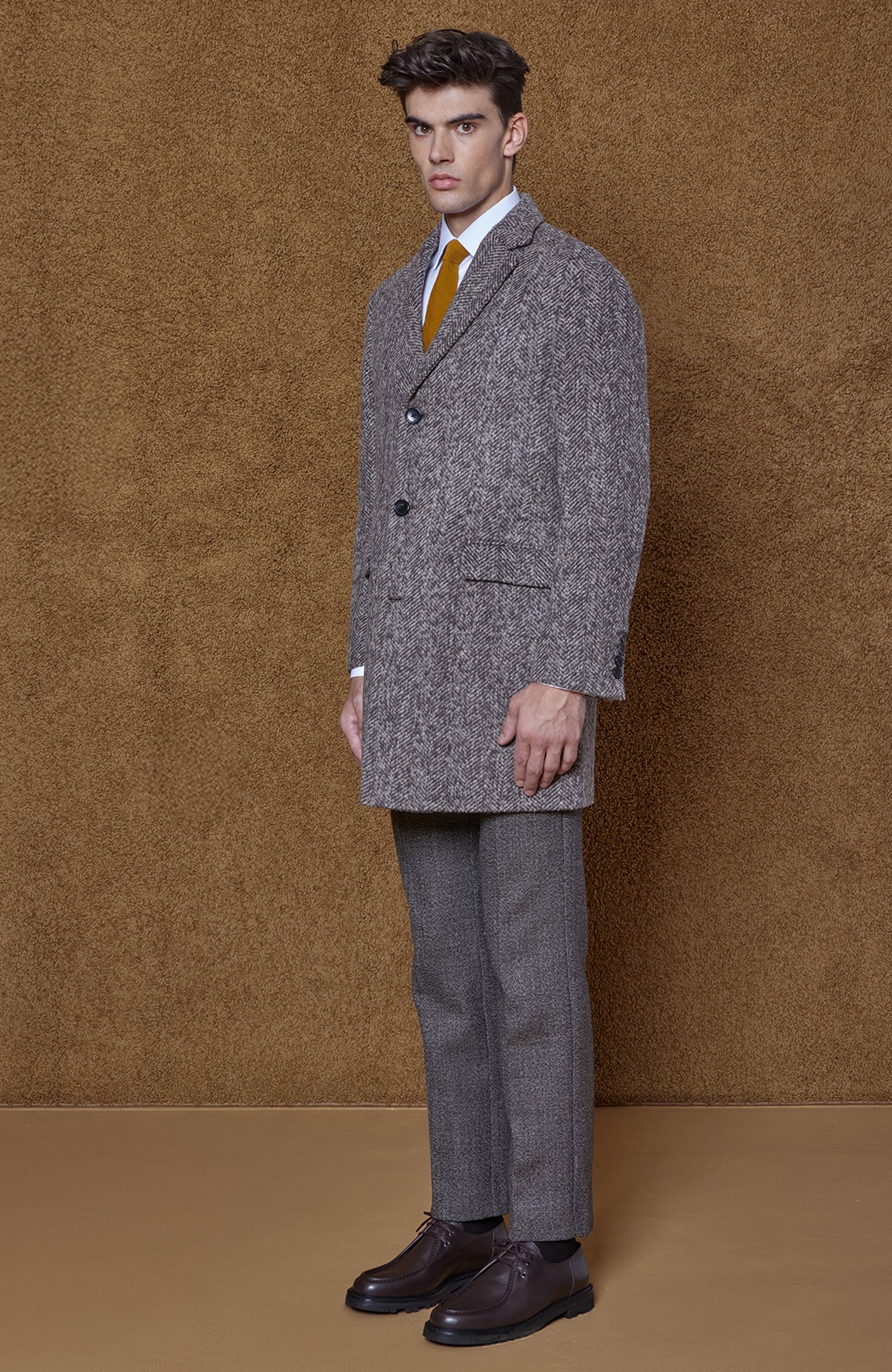 SHERWOOD TAUPE HERRINBONE WOOL & ALPACA TOPCOAT - MENS - Cardinal of Canada - US - SHERWOOD TAUPE HERRINBONE WOOL & ALPACA TOPCOAT