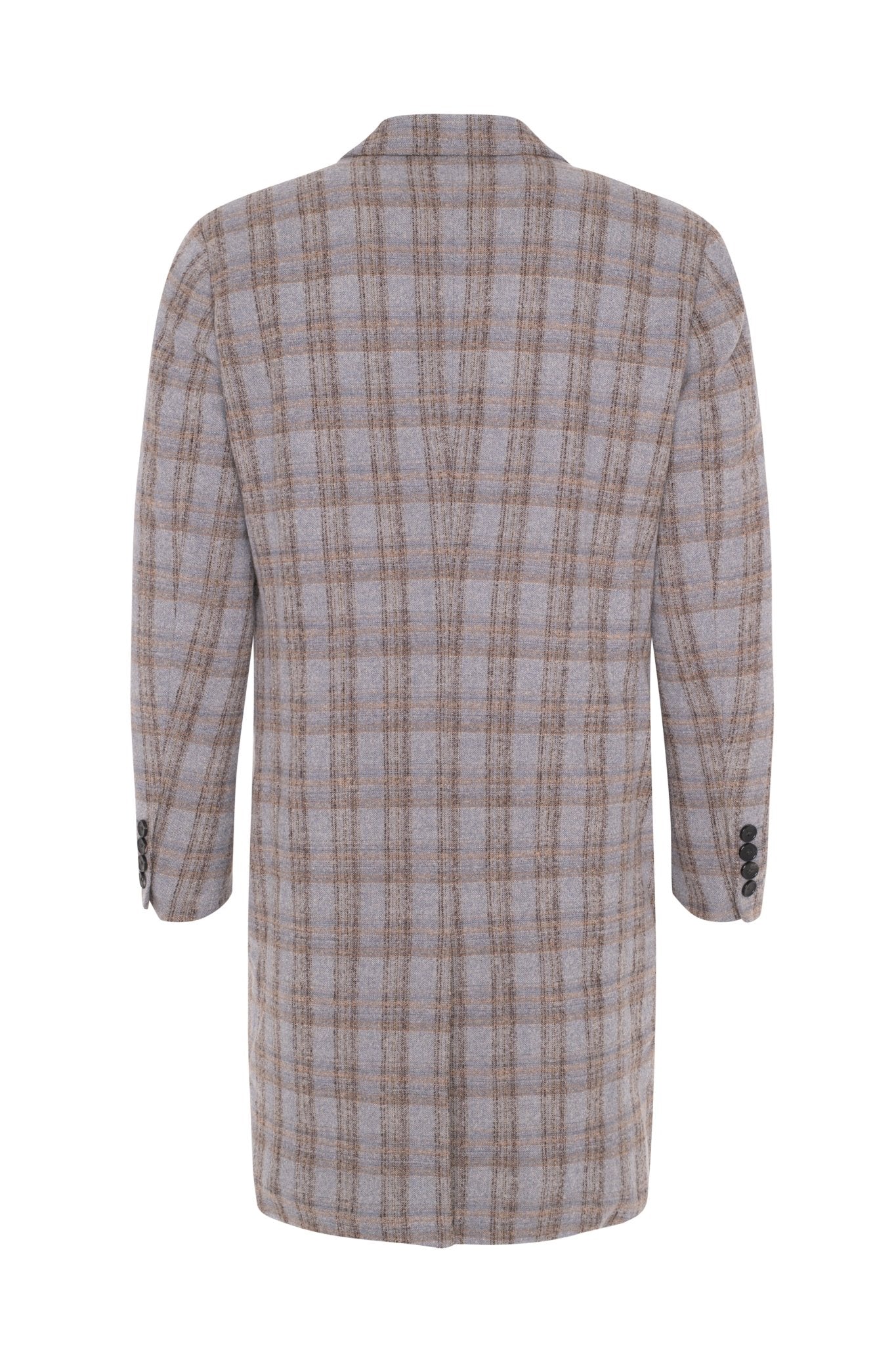 MAINE GREY PLAID DOUBLE BREAST OVERCOAT - MENS - Cardinal of Canada-US-Maine- wool plaid topcoat 41.5 inch length