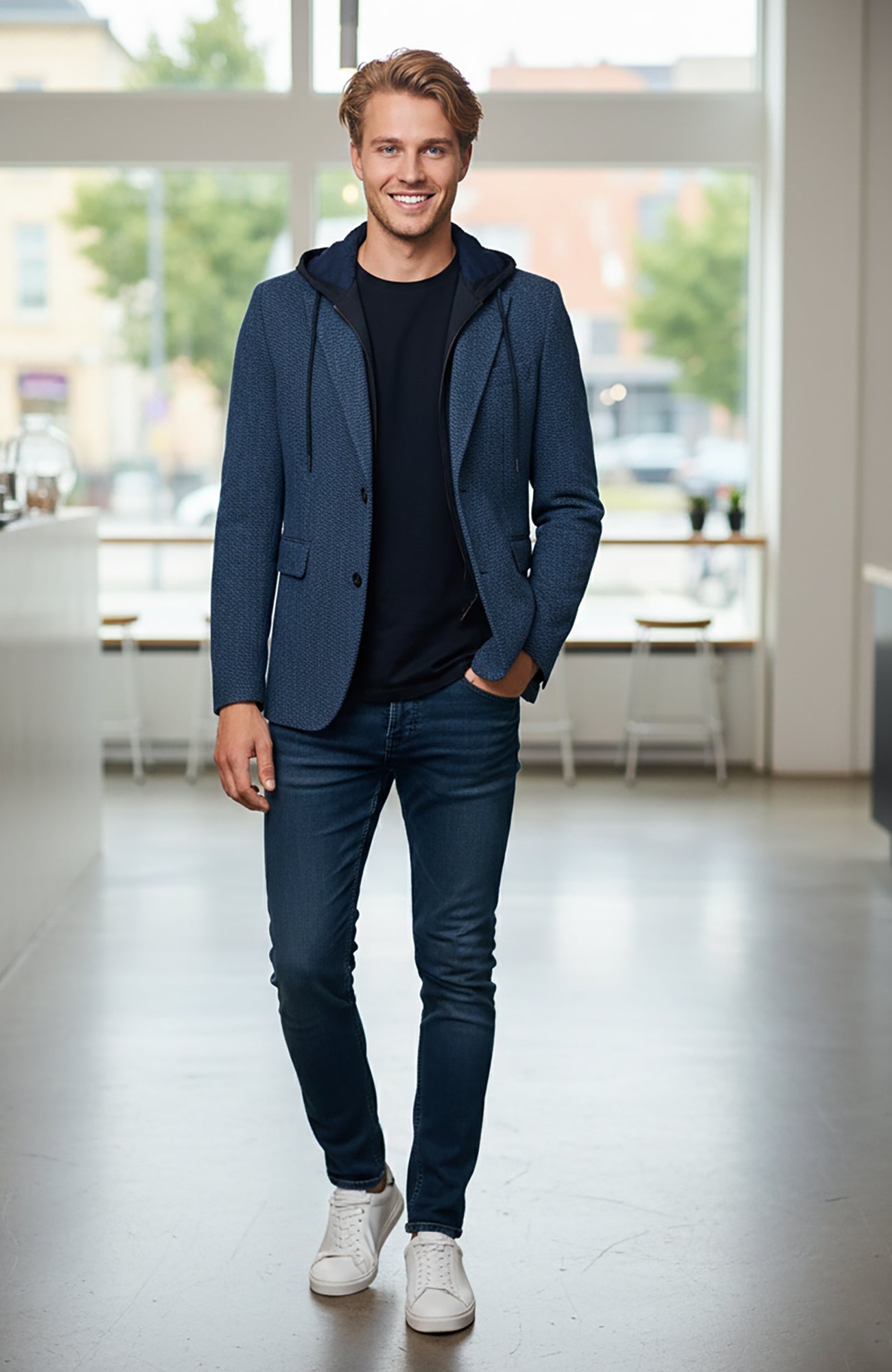 Brandon Blue Herringbone Hooded Sports Jacket - Cardinal of Canada - US - Brandon Blue Herringbone Hooded Sports Jacket