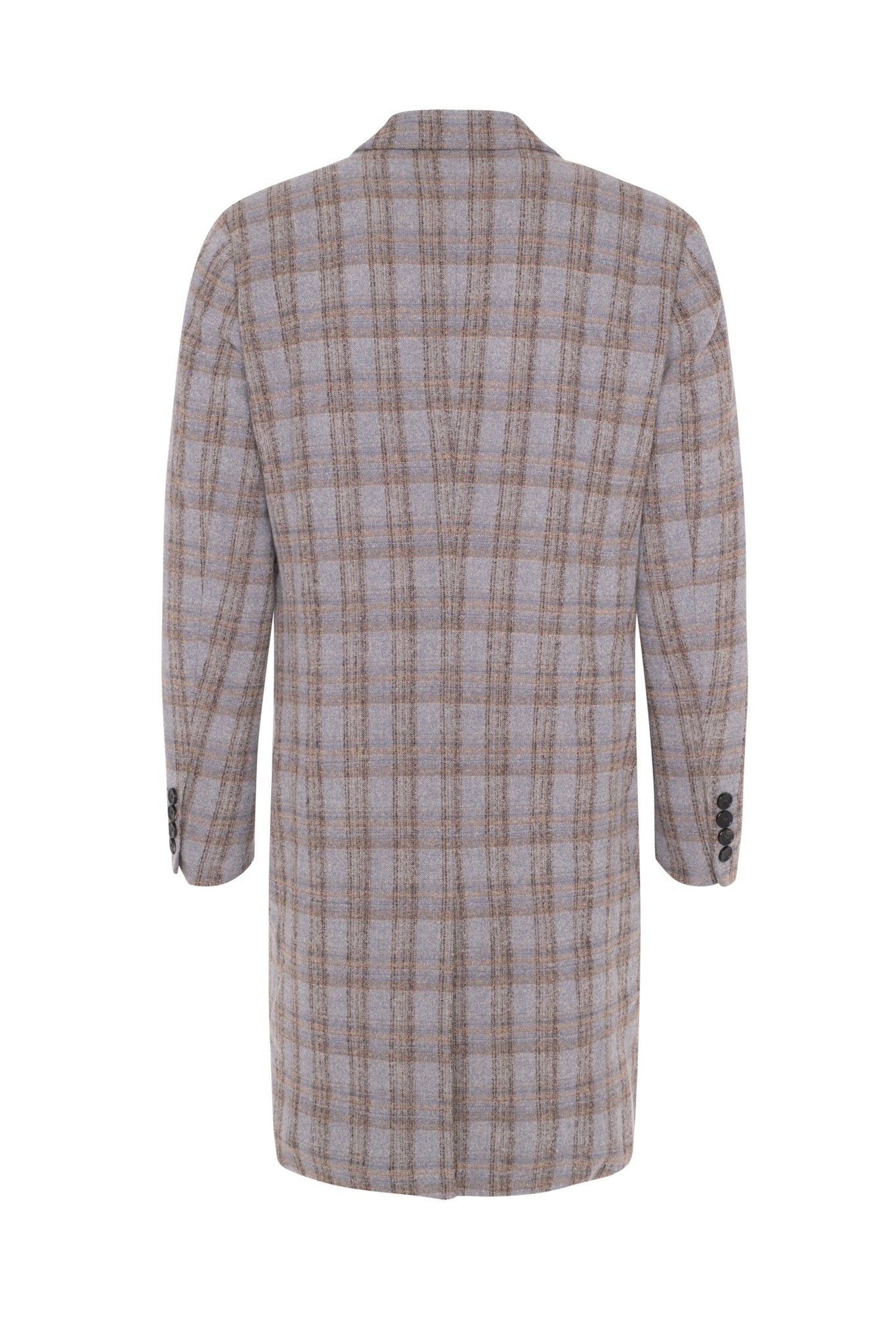 MAINE GREY PLAID DOUBLE BREAST OVERCOAT