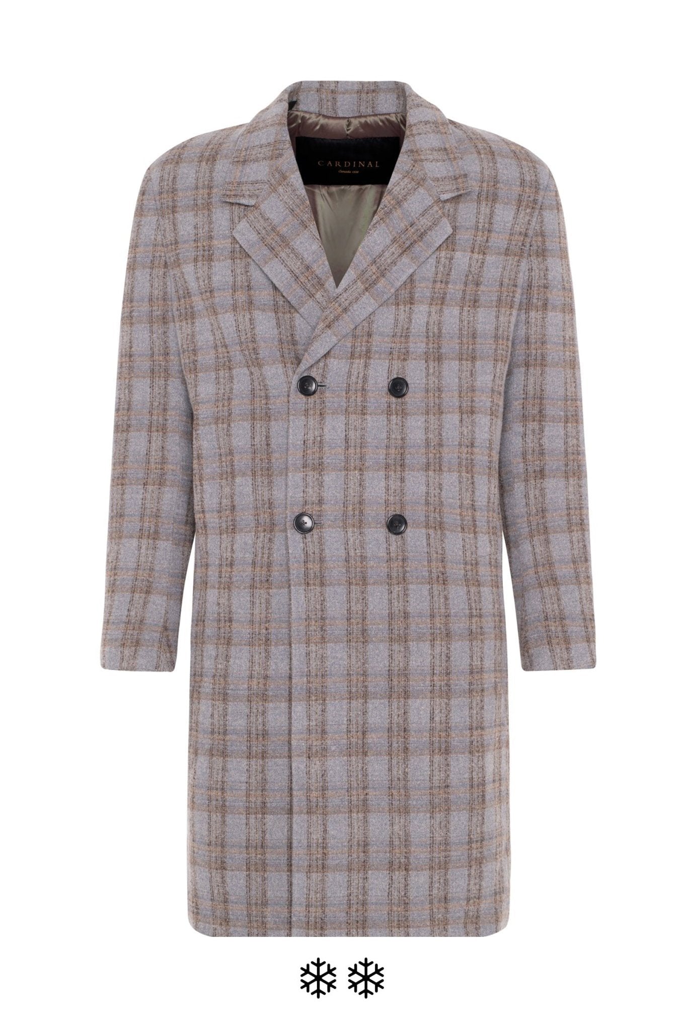 MAINE GREY PLAID DOUBLE BREAST OVERCOAT