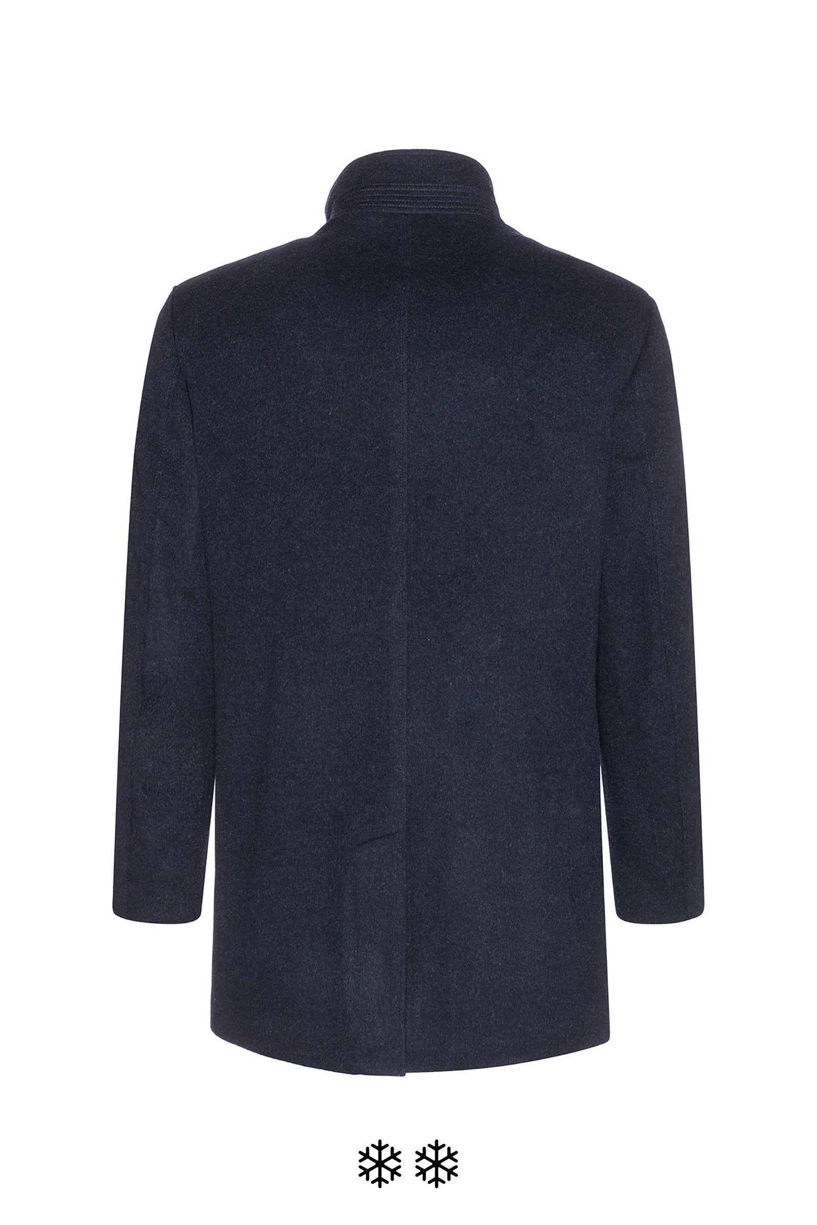 navy melange wool and cashmere topcoat 34 inch length