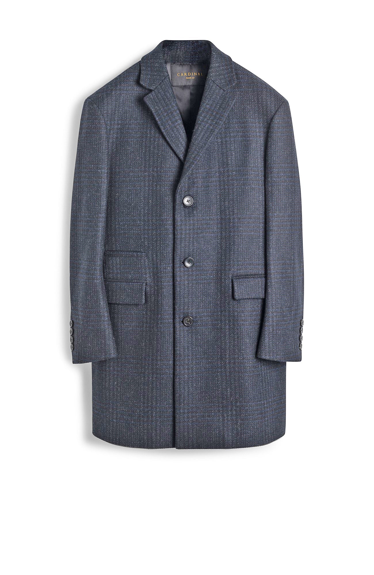 SHERWOOD NAVY PLAID WOOL TOPCOAT - MENS - Cardinal of Canada - US - SHERWOOD NAVY PLAID WOOL TOPCOAT