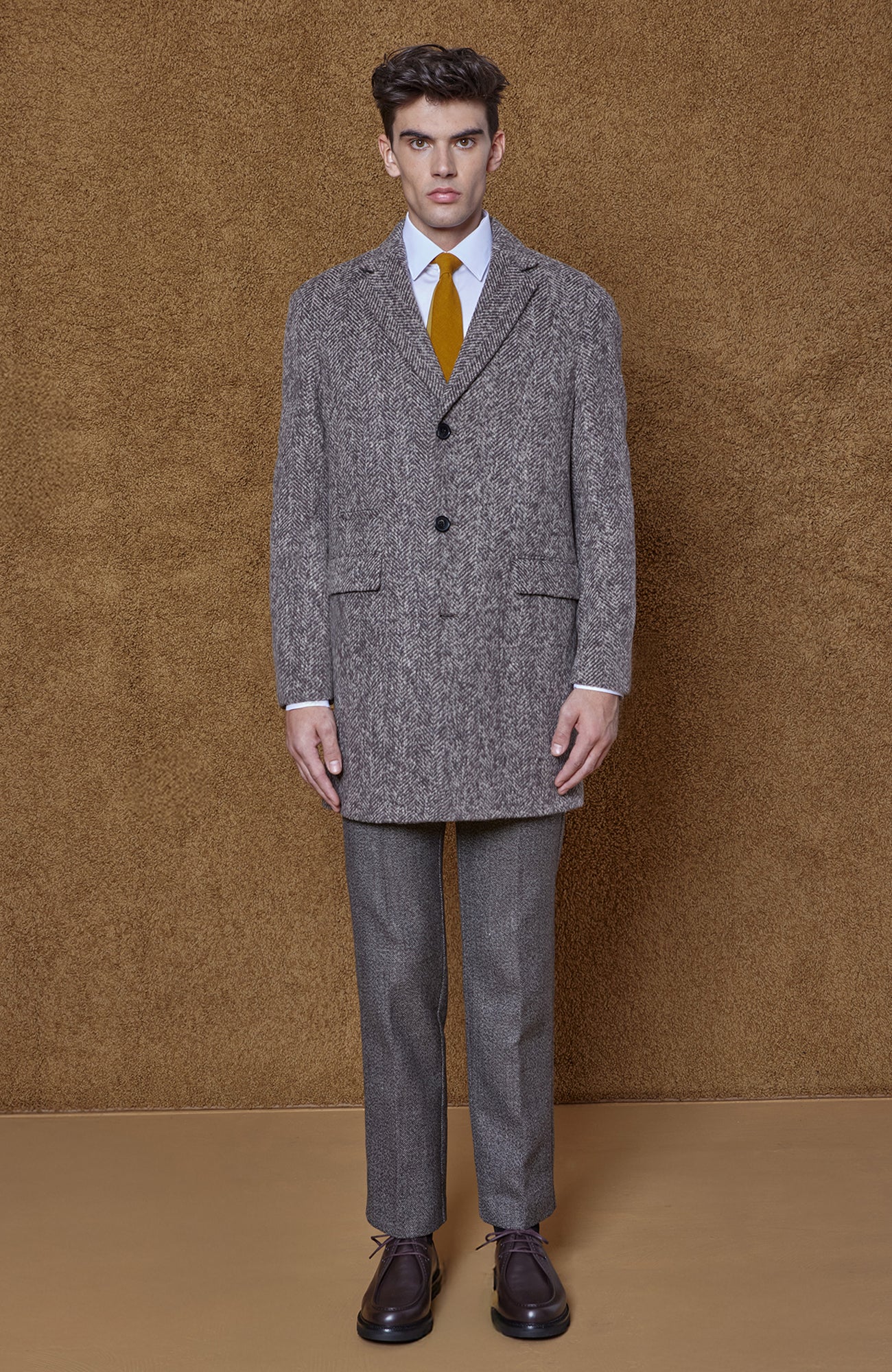 SHERWOOD TAUPE HERRINBONE WOOL & ALPACA TOPCOAT - MENS - Cardinal of Canada - US - SHERWOOD TAUPE HERRINBONE WOOL & ALPACA TOPCOAT