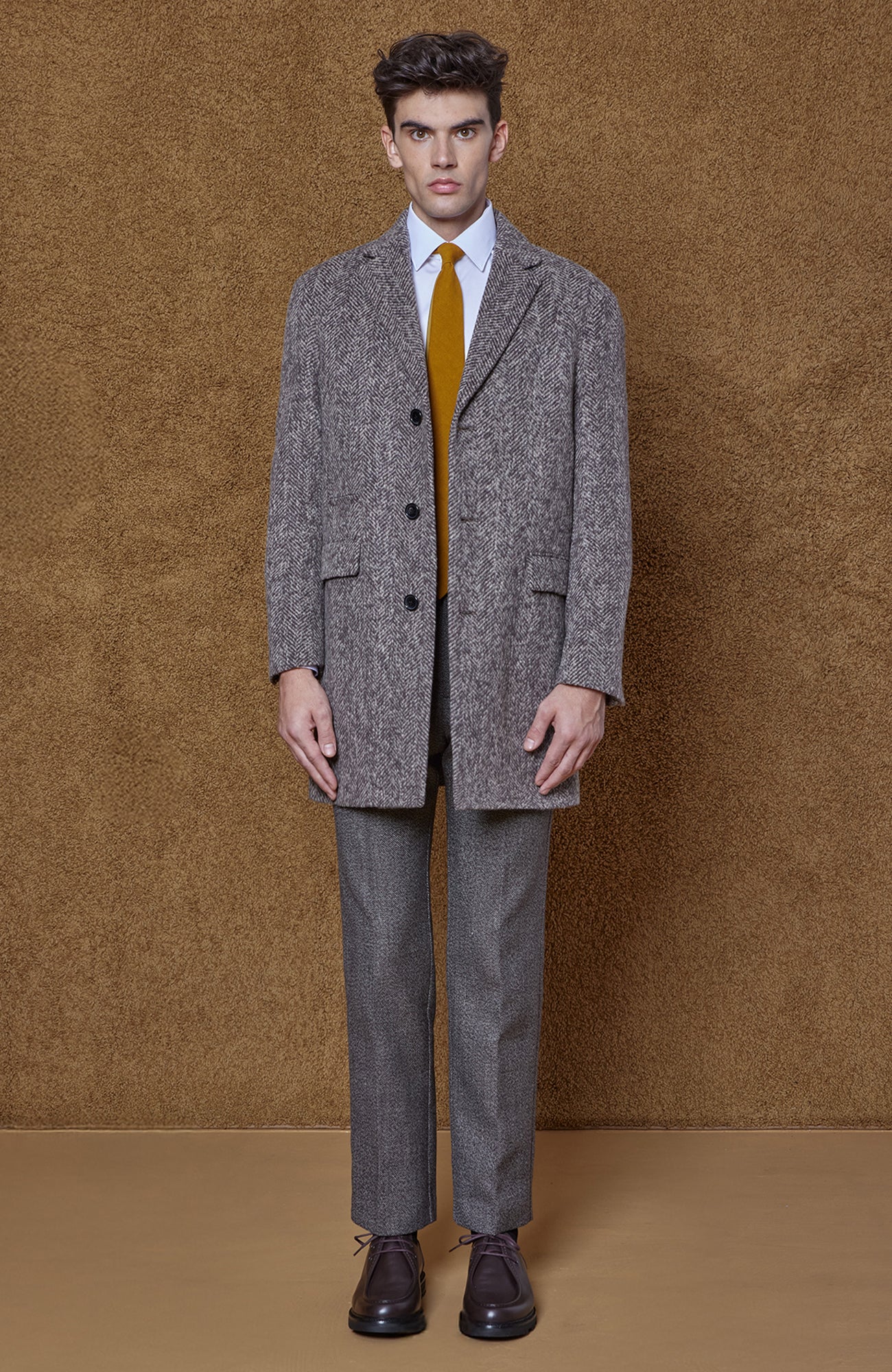 SHERWOOD TAUPE HERRINBONE WOOL & ALPACA TOPCOAT - MENS - Cardinal of Canada - US - SHERWOOD TAUPE HERRINBONE WOOL & ALPACA TOPCOAT