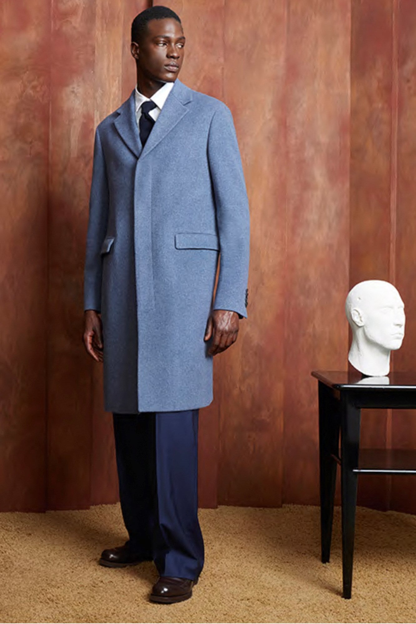 MERCER LIGHT BLUE OVERCOAT - MENS - Cardinal of Canada-US-Mercer - blue wool blend topcoat 41.5 inch length
